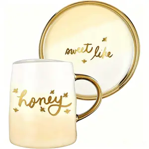 Slant Collection 2-Piece Coffee Mug Set, Kitchen Drinkware Mugs Honey print mug