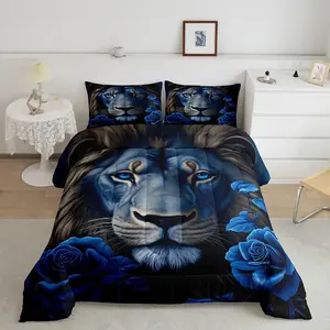 Feelyou 3D Lion Animal Print Luxury Comforter Set - Designer Safari Pattern Bedding, Soft Decorative Bedding for Bedroom Home Decor, Decorative Bedding Set