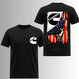 Cummins American Flag Patriotic Diesel T-Shirt, 2 Sides, Diesel Mechanic Trucker Cummins Shirt