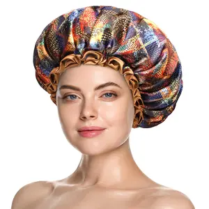 Large Shower Cap for Women Long Hair,Mystery Shower Caps with Brown Lace,   Bathing Shower Hat
