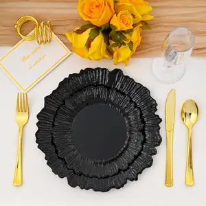 60 count Black Floral Plastic Plates, Plastic Graduation Plate 2026, Heavy Duty Black Disposable Party Plates include 30 10" Dinner & 30 7.5" Dessert Plates for Party