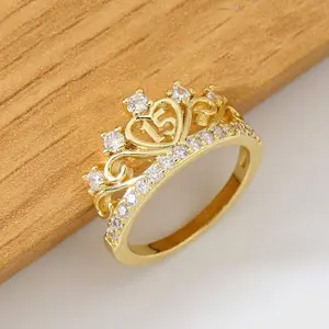 Luxury Tiara 15 Ring for Women – Gold Plated Crown with Cubic Zirconia Stones, Elegant Jewelry for Birthdays, Parties and Anniversary