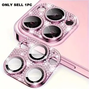 Rhinestone Decorated Cellphone Camera Lens Cover, Tempered Glass Shockproof Protective Film for iPhone Series, Fully Enclosed Design, Cases, Accessories
