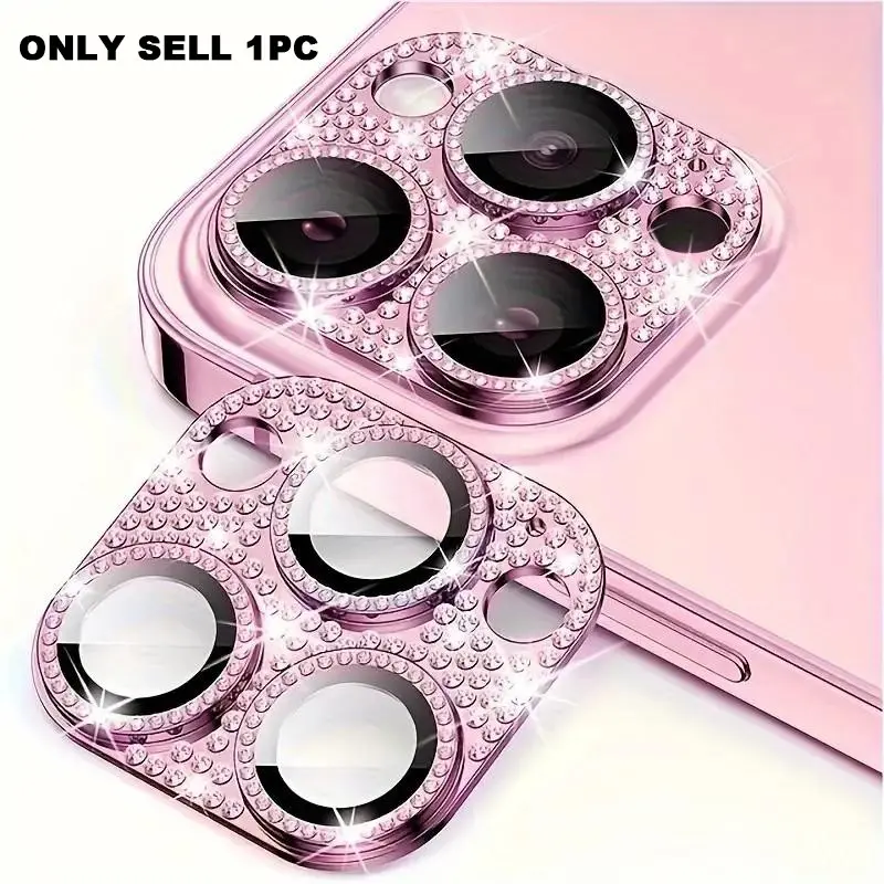 Rhinestone Decorated Cellphone Camera Lens Cover Protector, Tempered Glass Shockproof Film for iPhone Series, Fully Enclosed Design, Transparent Shockproof Cover, Cellphone Accessory