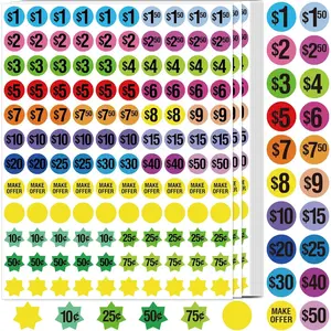 Removable Pricemarker Labels 1920 Pre-Priced Pricing Stickers Include Custom Tags Ideal for flea Markets Yard Garage Sales 0.75inch