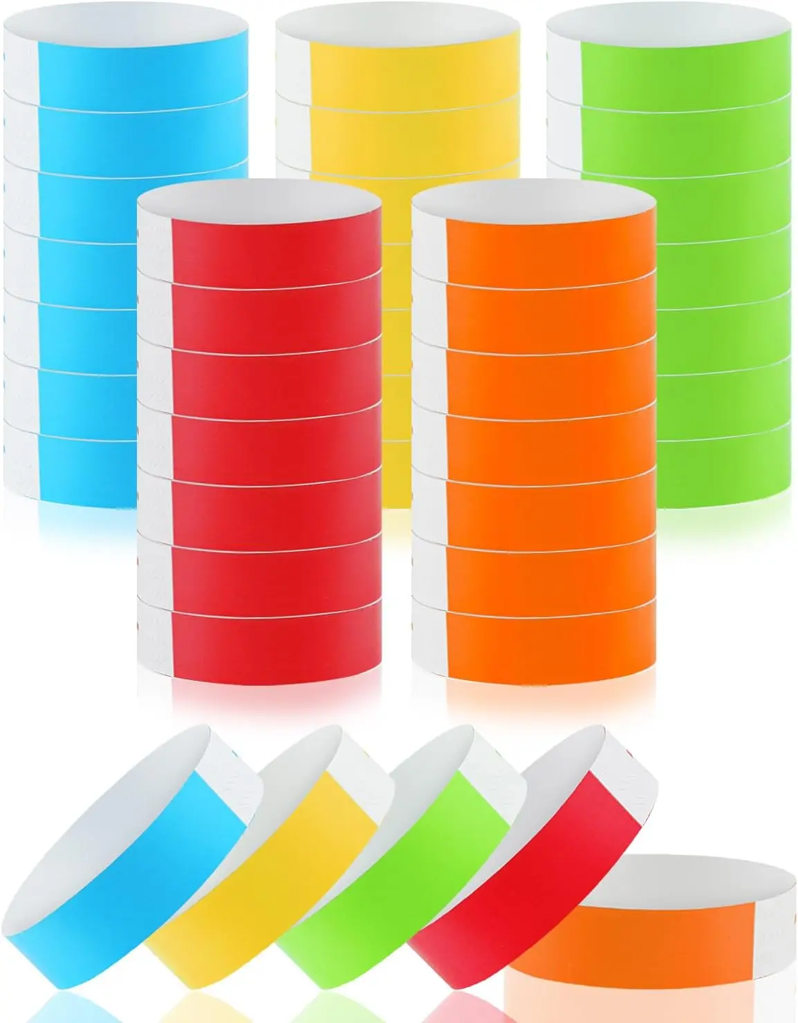 500 Pcs Wrist Bands, Paper Wristbands for Events, Adhesive Colored Wristbands, Disposable Wrist Bands, VIP Bracelets for Party (Red Yellow Orange Neon Green and Neon Blue)