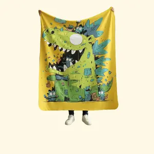 Funny Monster Dinosaur Flannel Blanket   ，Cartoon funny, trendy graffiti style  ，Bedroom, living room, dormitory; also a perfect gift for friends who love interesting items