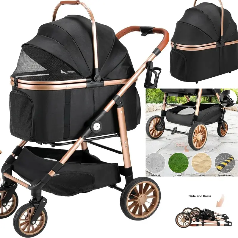 360 °   High Wheels Transport Foldable Cat Pet  2in1  Buggy   Box Can Be Attached in Car, Max. load 25 kg Dog Stroller with Storage DIY Outdoor Enclosure Platforms