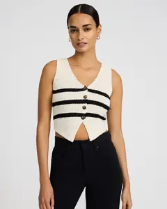 Express Textured Striped Cropped Button Front Cutaway Sweater Vest