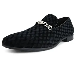 Amali Felix Quilted Velvet Dress Shoes With Chain Buckle Stylish Comfort Slip On Men Footwear