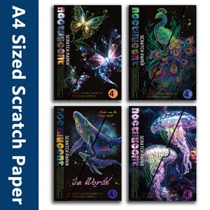 4 Sheets/Set Of Luminous, Scratch Paper, Creative Whale/Butterfly/Peacock/Underwater World, Series Of Colored Stress Reducing Scratch Paper, Diy Painting Supplies, Diy Painting Set Gift Decoration