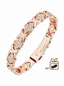 Pure Copper Magnetic Bracelet for Women 3800 Gauss Effective Magnets Rhinestone embellishment, Rose gold four-leaf clover design Trendy Stack Bangle Stretch Design Modern Fashion Jewelry Gift SpringStatements adjustable Adjustable Link Bracelet