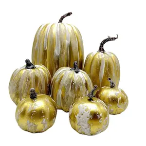 Exquisite 7Piece Gold Pumpkin Stylish and Realistic Harvest Decorations
