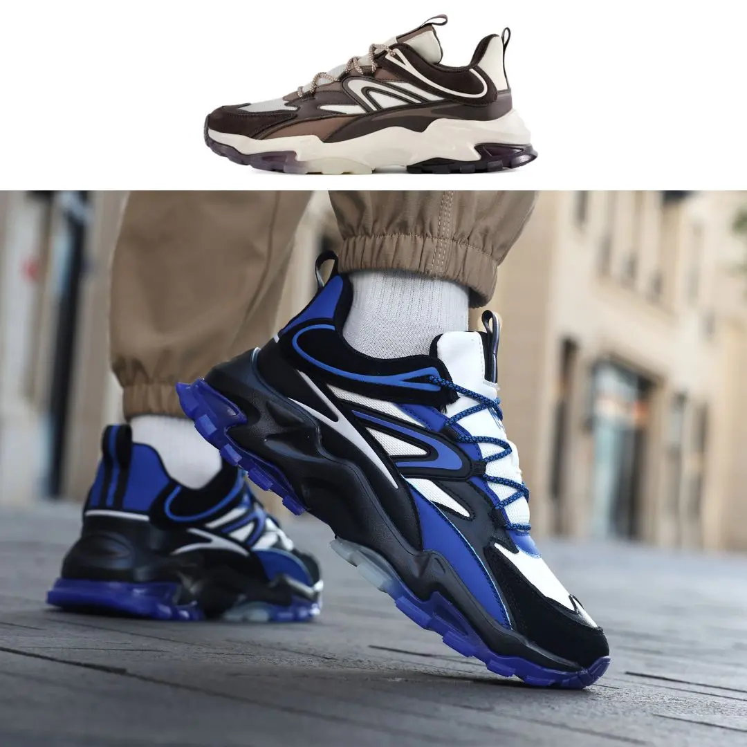 Mazino Men's Orbit Chunky Sneakers - Taupe Retro Urban Streetwear Shoes, Cushioned Multi-Layered Impact-Absorbing Trainers