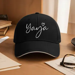 Yaya Heart-Shaped Design Baseball Cap - Black and White Casual Sun Hat, Grandmother's Day Gift, Comfortable Fit, Fashionable Font Hat, Unisex