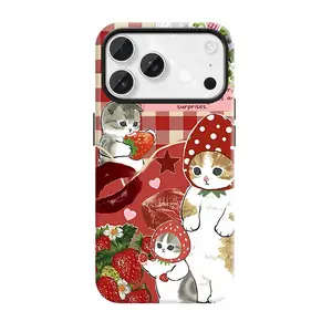 Cute Strawberry Cat Kiss Design Phone Case For iphone 17 pro case iphone 16 pro max case 15 14 13 12 11 & Samsung S25 S24 S23 Ultra Fe, cute pretty phone cases, TPU Shockproof phone case make it durable sturdy protective fits supports phone