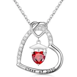 Graduation Season Heart-Shaped Diamond Pendant Necklace for Women, Class of 2026 Engraved Luxury Clavicle Chain