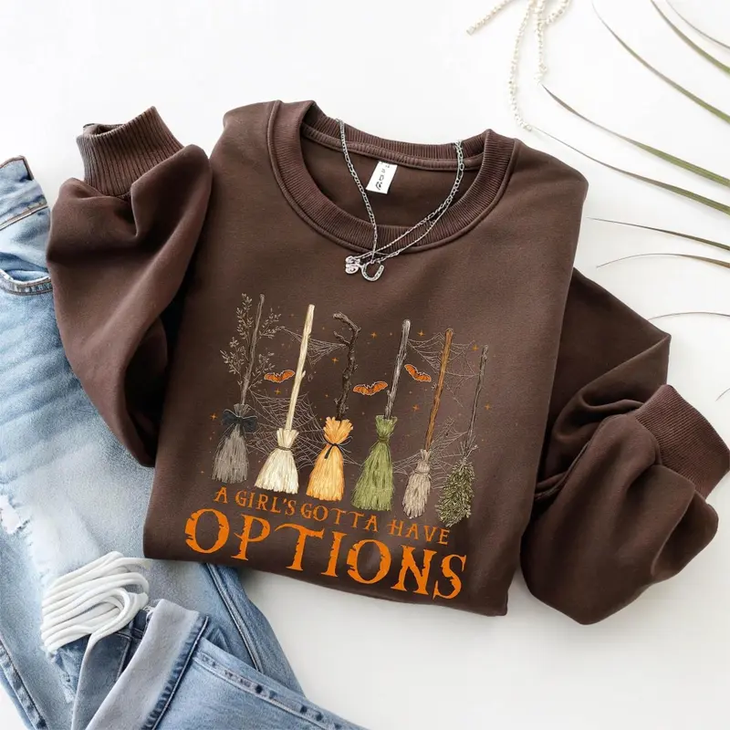 A Girl Gotta Have Options Sweatshirt, Retro Halloween Sweater, Witches Halloween Sweat, Spooky Season Feeling Witchy Sweat, Trendy Halloween