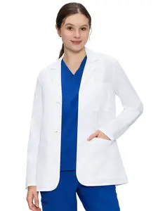 COZYFIT Lab Coat for Women with 3 Pockets, Professional White Women's Lab Coat Long Sleeve, Hip-Length Fit