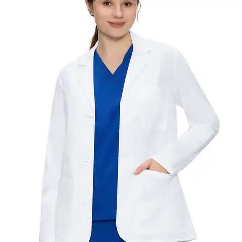 COZYFIT Lab Coat for Women with 3 Pockets, Professional White Women's Lab Coat Long Sleeve, Hip-Length Fit, Polyester, Workwear