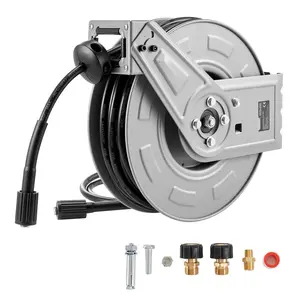 Pressure Washer Hose Reel 65ft X 1/4in Retractable Auto Rewinding, 3200 PSI Compatible, Wall Mount Hose Management System for Outdoor Garden Garage, Durable Steel Construction, Easy Use, Kink Resistant