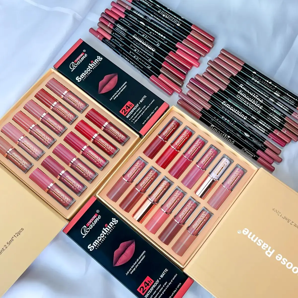 Matte Lip Gloss, Matte Lip Liner & Matte Lip Pencil Set, 24pcs Long Lasting Lipstick & 24pcs Lip Liner Set, Suitable for All Occasions Lip Makeup, Matte Liquid Lipstick, Lip Makeup Kit, Lip Products Makeup