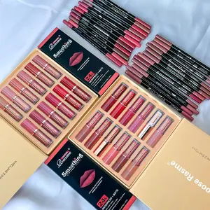 Matte Lip Gloss, Matte Lip Liner & Matte Lip Pencil Set, 24pcs Long Lasting Lipstick & 24pcs Lip Liner Set, Suitable for All Occasions Lip Makeup, Matte Liquid Lipstick