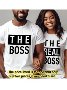 Couple Matching Round Neck Short Sleeve T-Shirt, Letter Print, Versatile Combinations, Unisex Design, Perfect Valentine's Gift