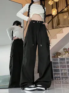 Women's Solid Wide Leg Pants, Loose Legged Pants, Baggy Legged Pants, Casual Comfy Trousers for Daily Wear, Ladies Bottoms for All Seasons