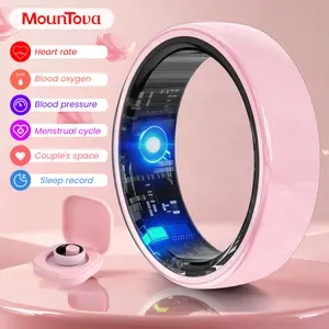 #6-#11 Pink & Black Ceramic Smart Couple Rings for Women & Men, Fitness & Sleep Tracker, Heart Rate & Stress Monitor, Cycle Tracking, IP68 Waterproof, 3–5 Day Battery, iOS & Android Compatible, with Charging Case