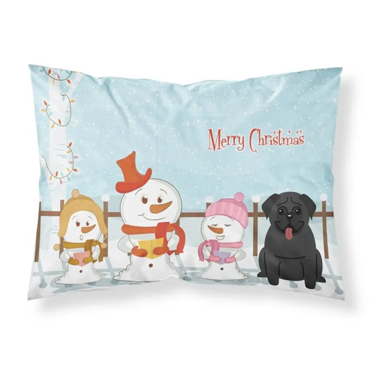 Breathable Fabric Black Standard Pillowcase - Christmas Pugs Carolers Design, 20.5x0.25x30 in, for Room Decor, House Decor
