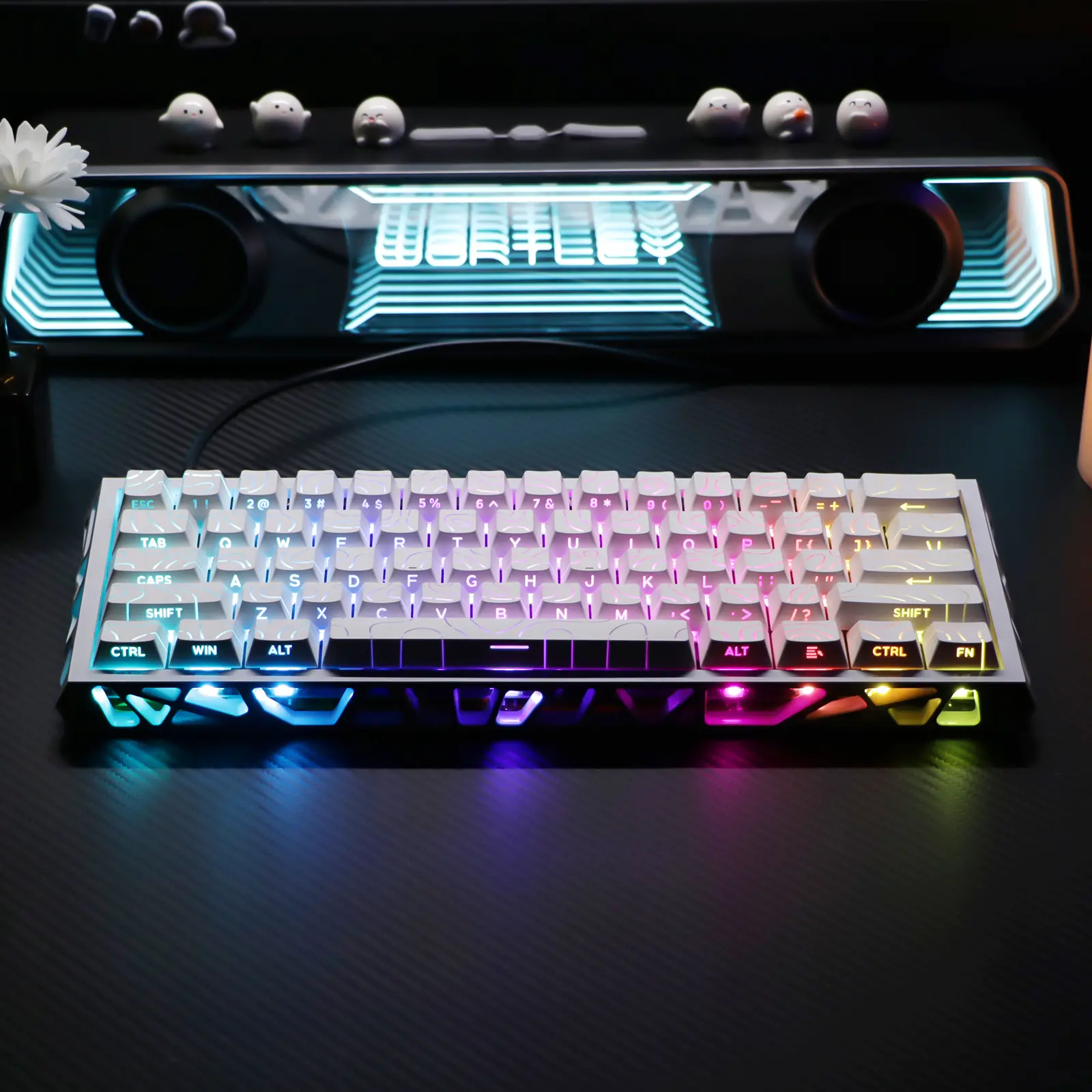 61-Key Mechanical Gaming Keyboard - Creamy Unique Design, Rich Color Changing RGB Lights, Desktop Keyboard, Quality Gaming Stuff, Ideal Gift for Online Enthusiasts, Desktop Keyboards