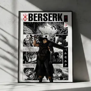 Berserk Guts Poster, Manga Wall Art Print, Dark Fantasy Anime Home Decor Gift
