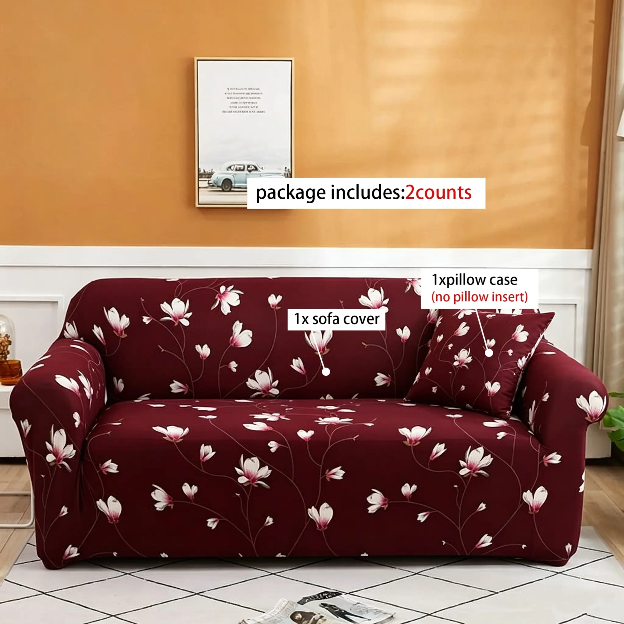 Floral Print Sofa Cover, 1 Count Soft Comfortable Sofa Slip Cover Protector, Machine Washable Sofa Slipcover for Home Decor Living Room, Sofa Couch Covers