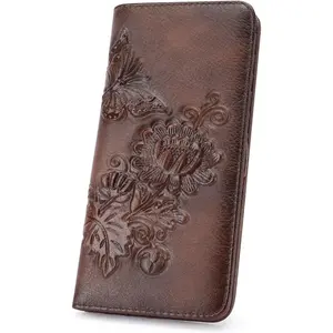 Wallet Women Ultra Slim Thin Rfid  Embossed Vegan Leather Womens Wallet Clutch Long Ladies Wallet (04-Mocha)