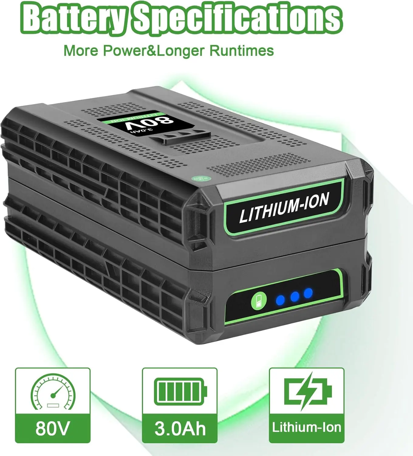 80V Battery Compatible for Greenworks 80V Battery Replacement, 3.0Ah Lithium Ion Battery Compatible for Greenworks Pro 80 Volt Battery GBA80200 GBA80250 GBA80300 Cordless Power Tools