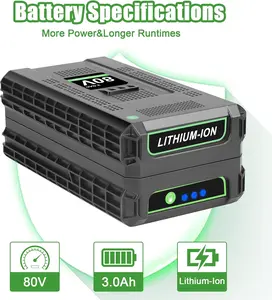 80V Battery Compatible for Greenworks 80V Battery Replacement, 3.0Ah Lithium Ion Battery Compatible for Greenworks Pro 80 Volt Battery GBA80200 GBA80250 GBA80300 Cordless Power Tools