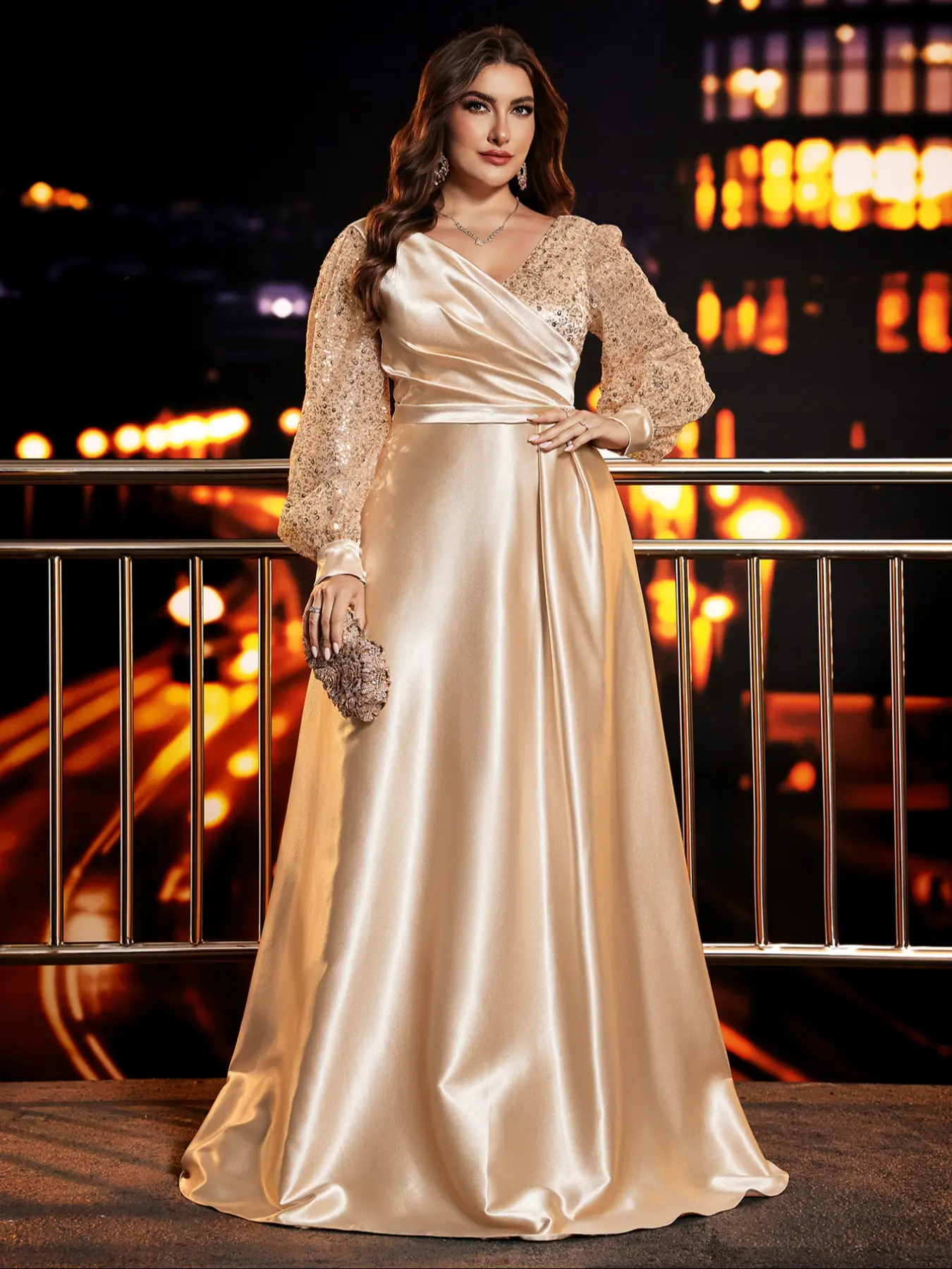 champagne formal dress plus size Plus Size Champagne Sequin Bodycon Tulle Made-to-Order Overskirt Dress