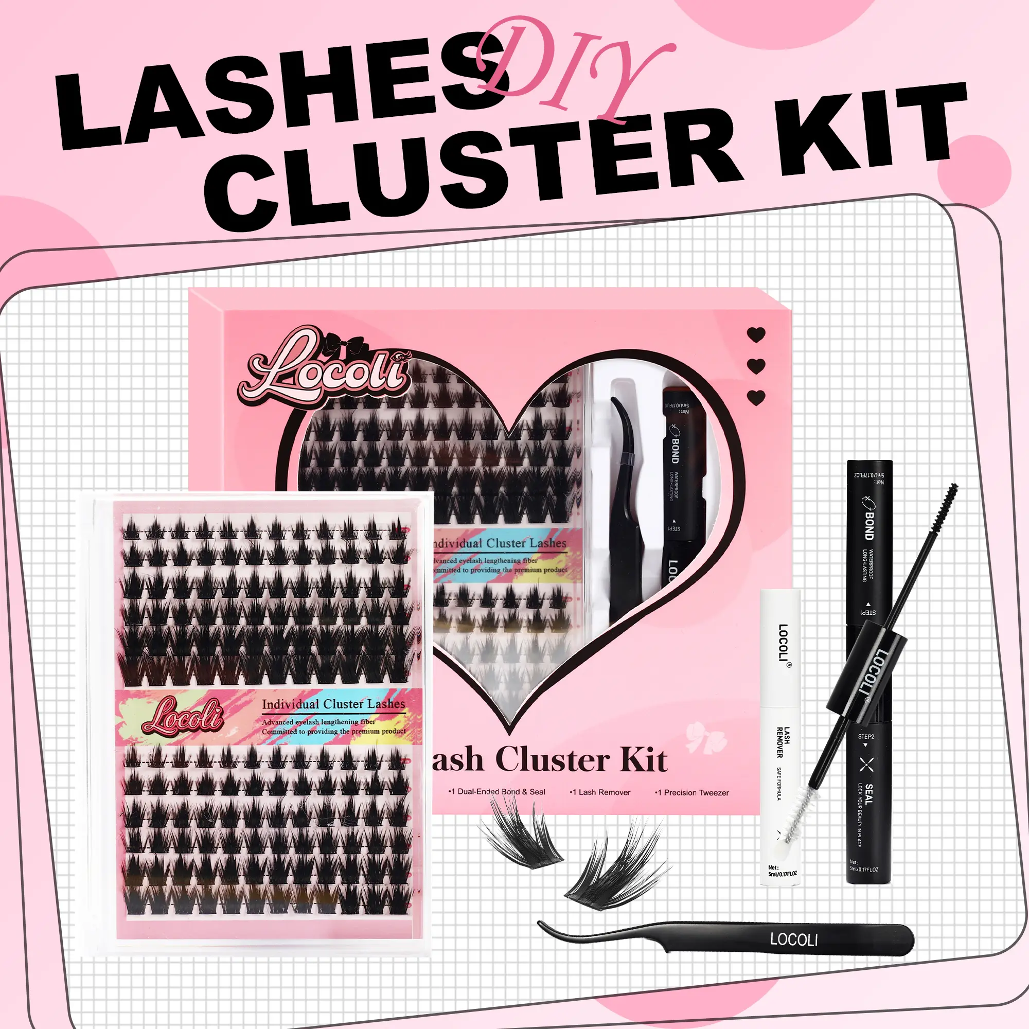 LOCOLI DIY Lash Extension Kit, Fox Eye Manga Cluster Lashes, 72H+ Long-Lasting & Waterproof with Gentle Bond, Seal, and Remover, Beginner Friendly, Eyelashes Extensions, Manga Lash Clusters