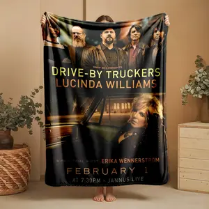 1 piece Drive-By Truckers and Lucinda Williams live music concert themed flannel blanket - Oversized fluffy flannel sofa blanket, suitable for beds and sofas, modern design, all-season use, digitally printed pattern, 100% polyester material