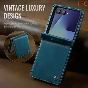 Magnetic Flip Case for Galaxy Z Flip 7, Durable Tpu Shockproof Design, Includes Card Holder and Stand, Solid Pattern Phone Case