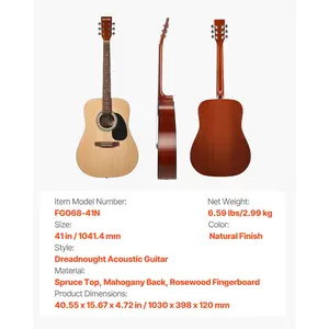 VEVOR Dreadnought Acoustic Guitar, 41 in, 6-String Natural Solid Spruce Top Guitar, Beginner Bundle with Gig Bag, Tuner, Strap, Strings, Picks, Capo, Rosewood Fingerboard, for Adults Taller Players