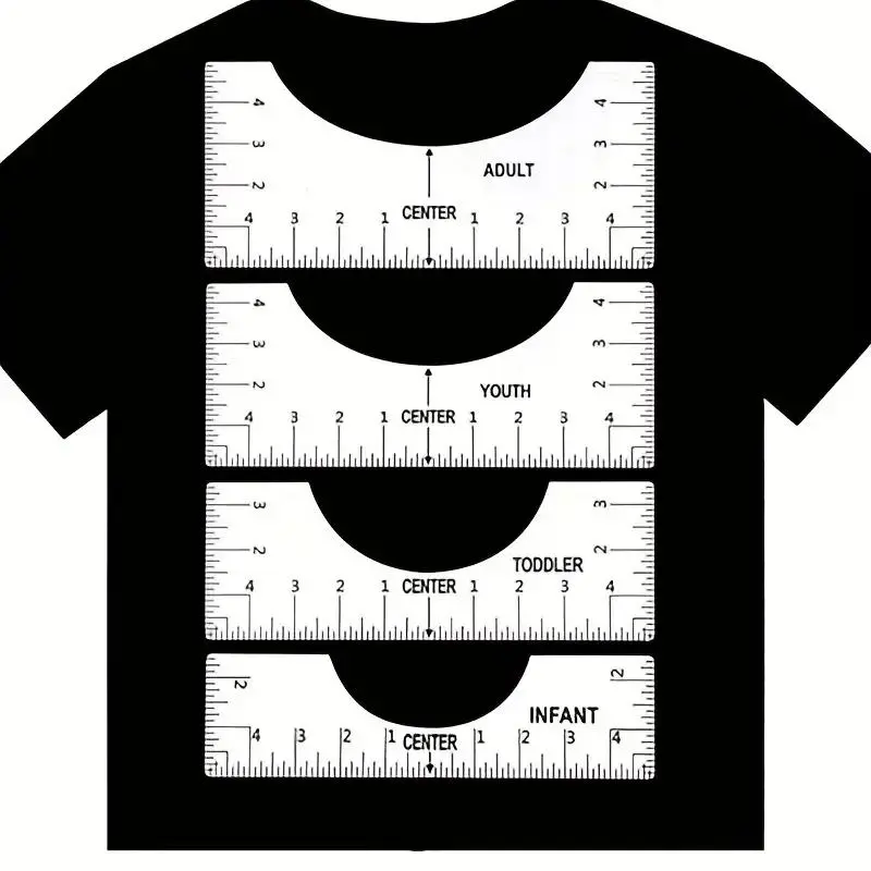 T-shirt Measuring Ruler, 4pcs T-shirt Alignment Ruler Measuring Tool, T-shirt Collar Ruler Guide, Sewing Supplies for Home Use, Sewing Accessories, Household Sewing Gadgets