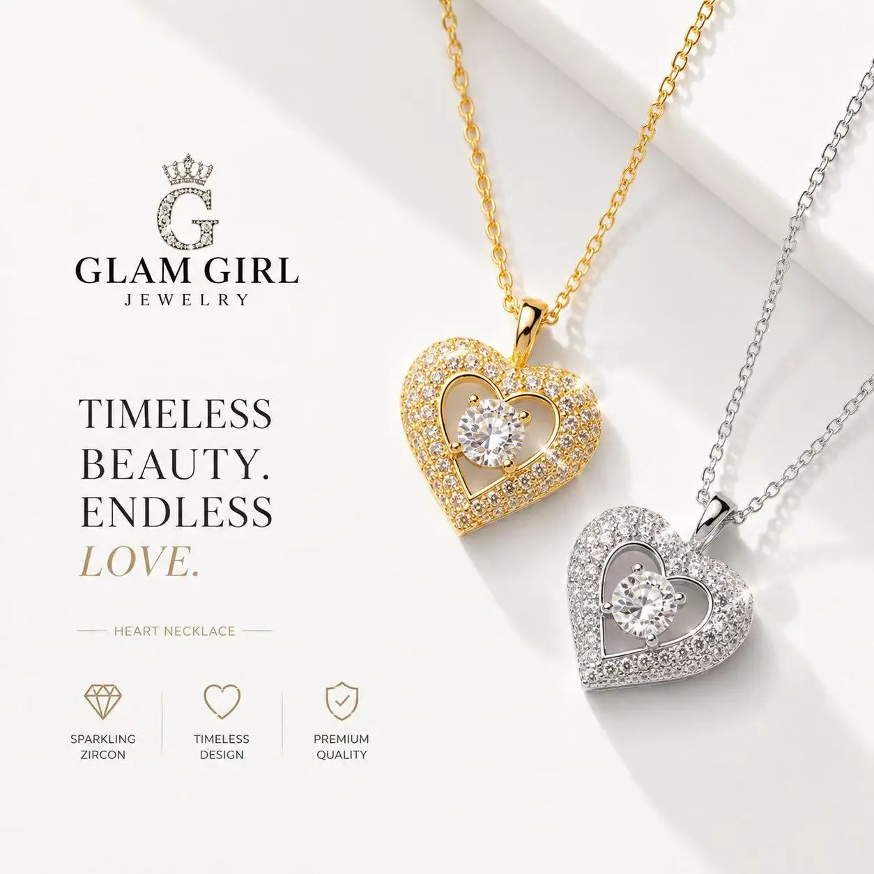 Women's 2-Pcs Bling Gold Heart Necklace Set with Heart Pendant, Couple Matching Costume Jewelry, Ideal Gift for GF's Birthday & Anniversary, Bling Necklace, Jewelry For Women, Accessories For Women