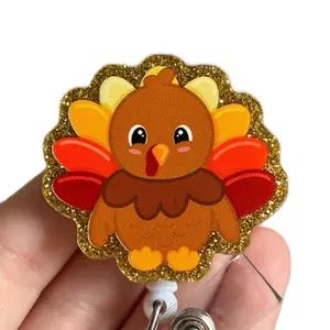 Glitter My Badge Thanksgiving Turkey badge reel for nurse and hospital workers. Badge clip Badge pull - Retractable swivel clip with a 360 rotation. Great gift for coworker.