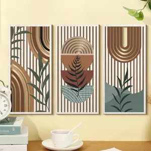 Vintage Wooden Rectangular Wall Decor, Plant Leaf Patchwork Hollow Geometric Lines Pattern, Modern Simple Living Room Bedroom Wall Decoration