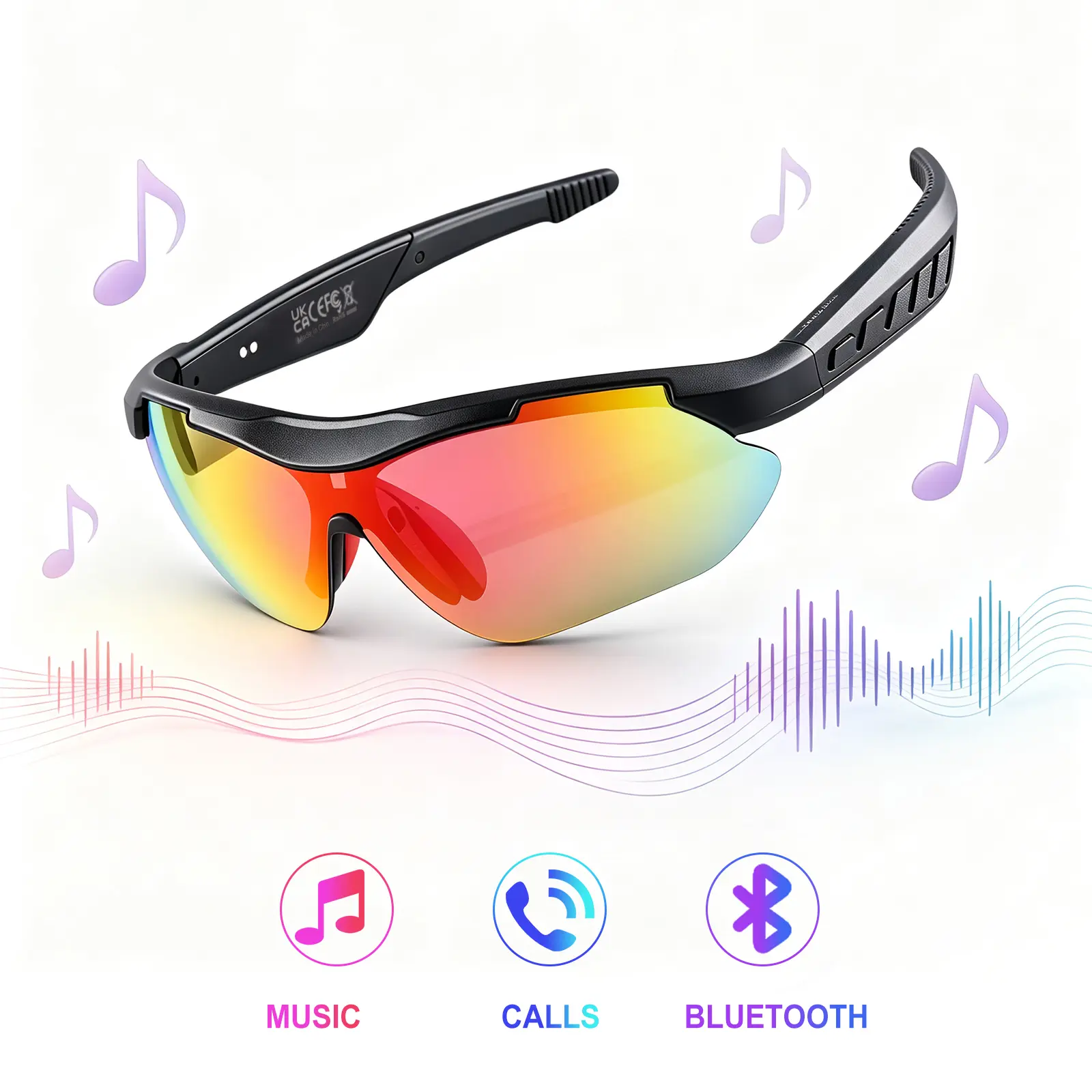 Bluetooth Smart Glasses with Open Ear Audio, Lightweight Sports Sunglasses with IPX4 Water Resistance, Magnetic Charging, Long Battery Life for Cycling, Running and Outdoor Activities