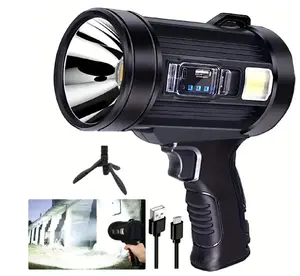 Rechargeable Searchlight Bright LED Spotlight Flashlight with 6 Modes Solar Panel Waterproof for Hunting Camping Boat 3000mAh Battery IPX5 Waterproof