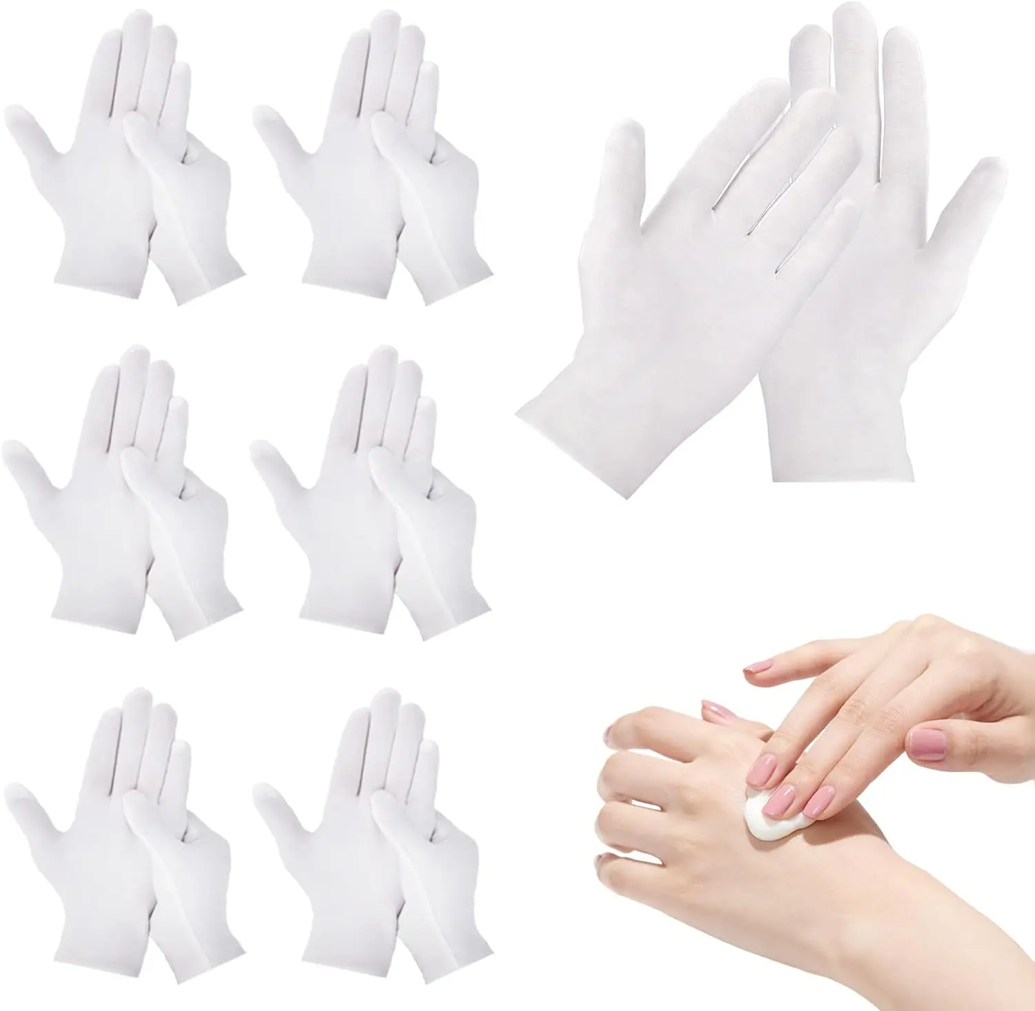 Unisex 12-Pack Gentle White Cotton Sleep Gloves - Elastic Soft SPA Gloves for Dry Hands, Eczema Care, Night-Time Moisturizing, Arts Crafts, Jewellery Inspection