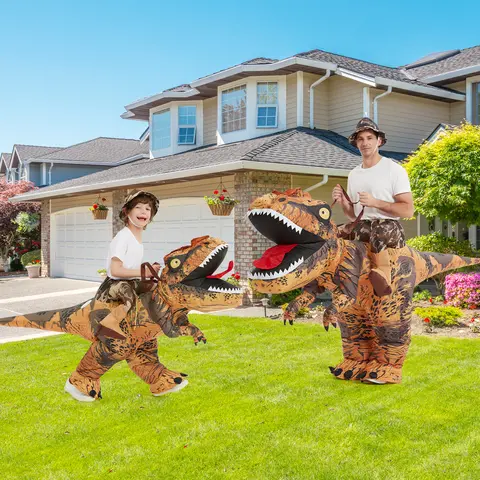GOOSH Men's Blow Up T-Rex Costume - Menswear Blow Up Costumes, Rip-Resist Fabric, Waterproof Polyester, Elastic Waist, Large Claws, Ride-On Dino Mode, for Halloween Cosplay Trick-Or-Treat